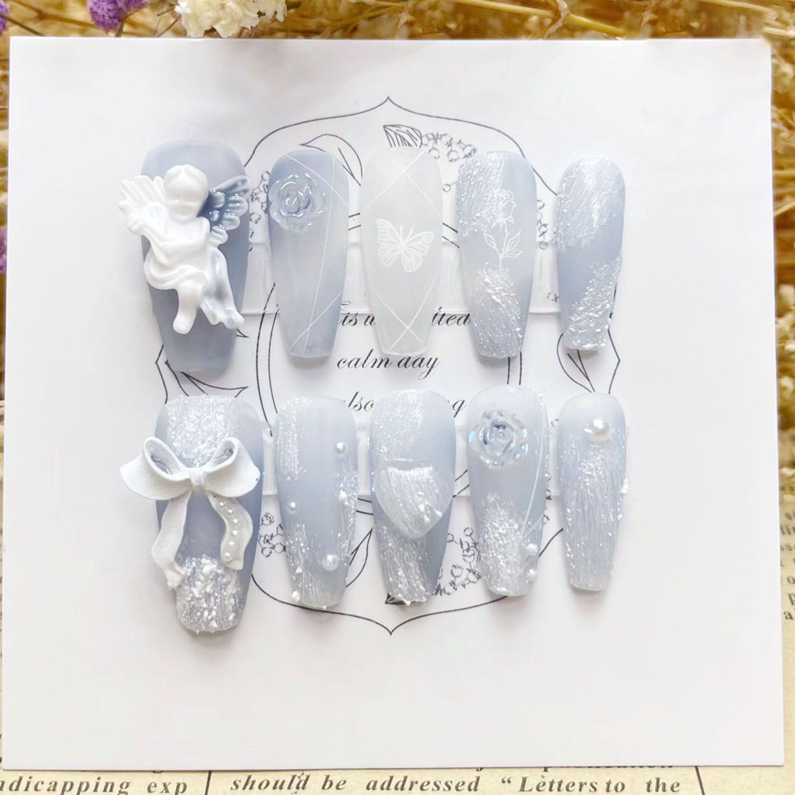 Nail Art Fake - 3D Gips Angel Kunstnagels Glanzend Haze