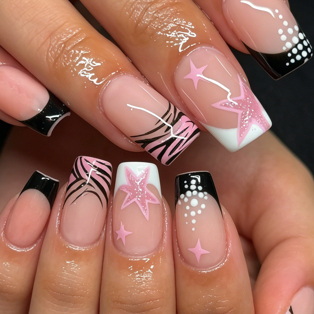 Nail Art Zebra - 24 stuks zwart-wit Franse stick-on nagels