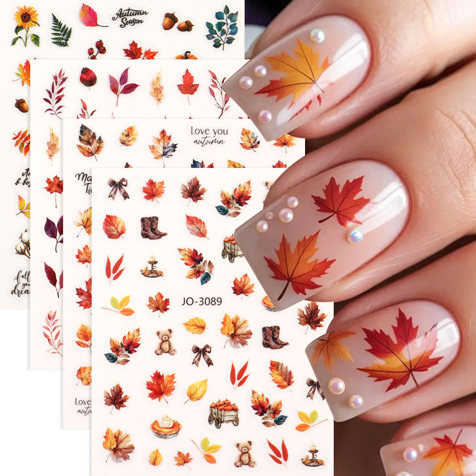 Nail Art Rose Gold - 4 stuks herfst esdoornblad nagelstickers, verloopkleur