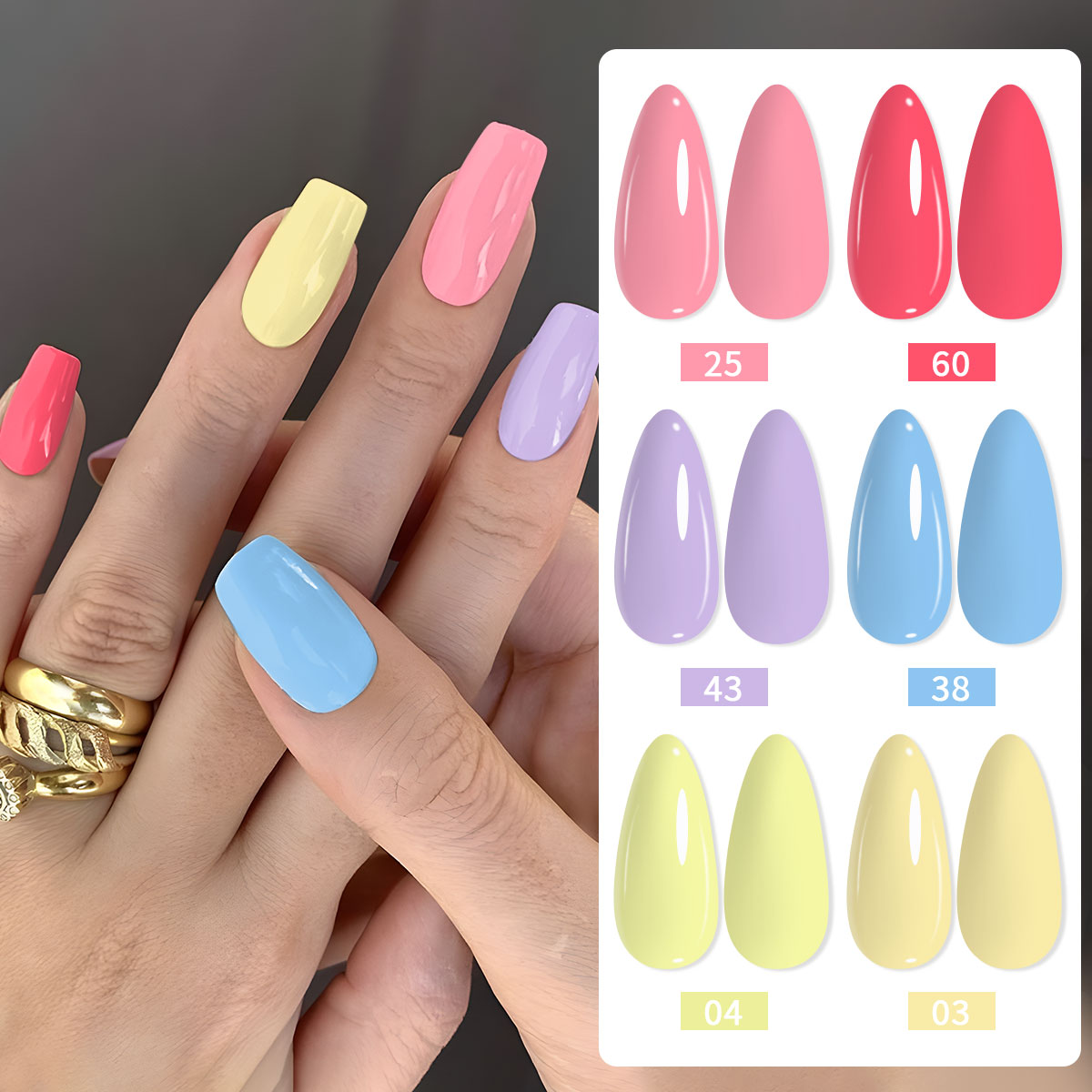 Nail Art Yellow - 6-delige nagellakset, verkrijgbaar in felroze, lichtpaars,