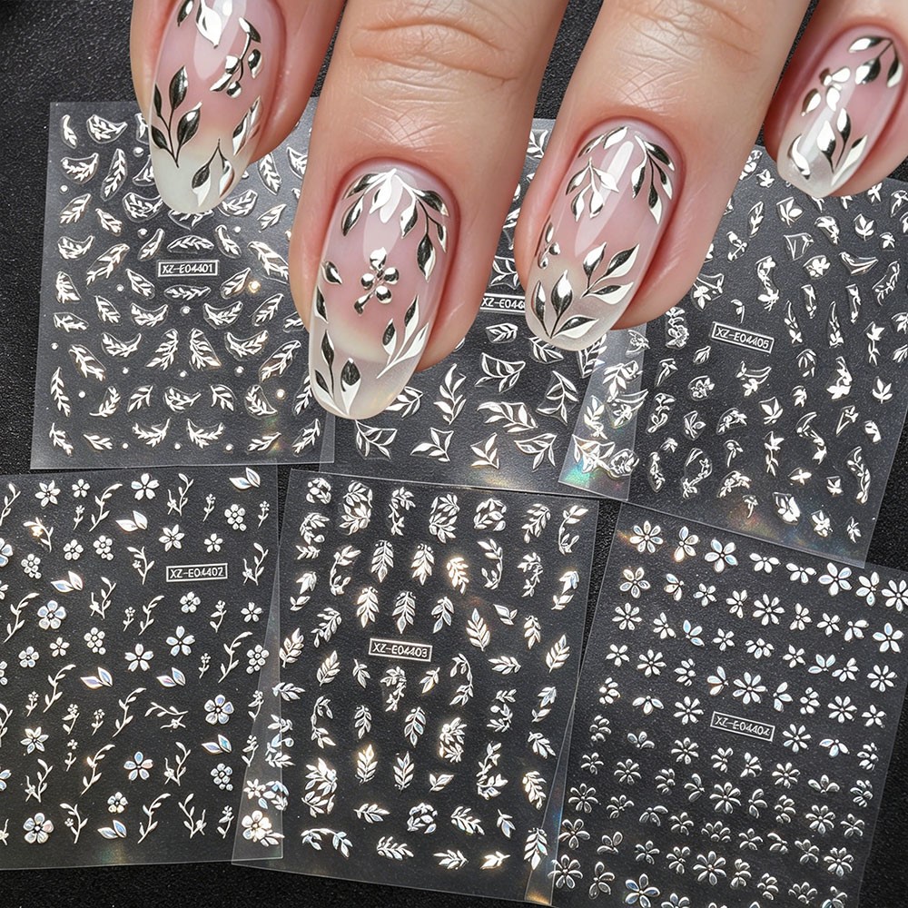 Nail Art Rose Gold - 6 stks/set Glanzende Metalen Blad Bloem