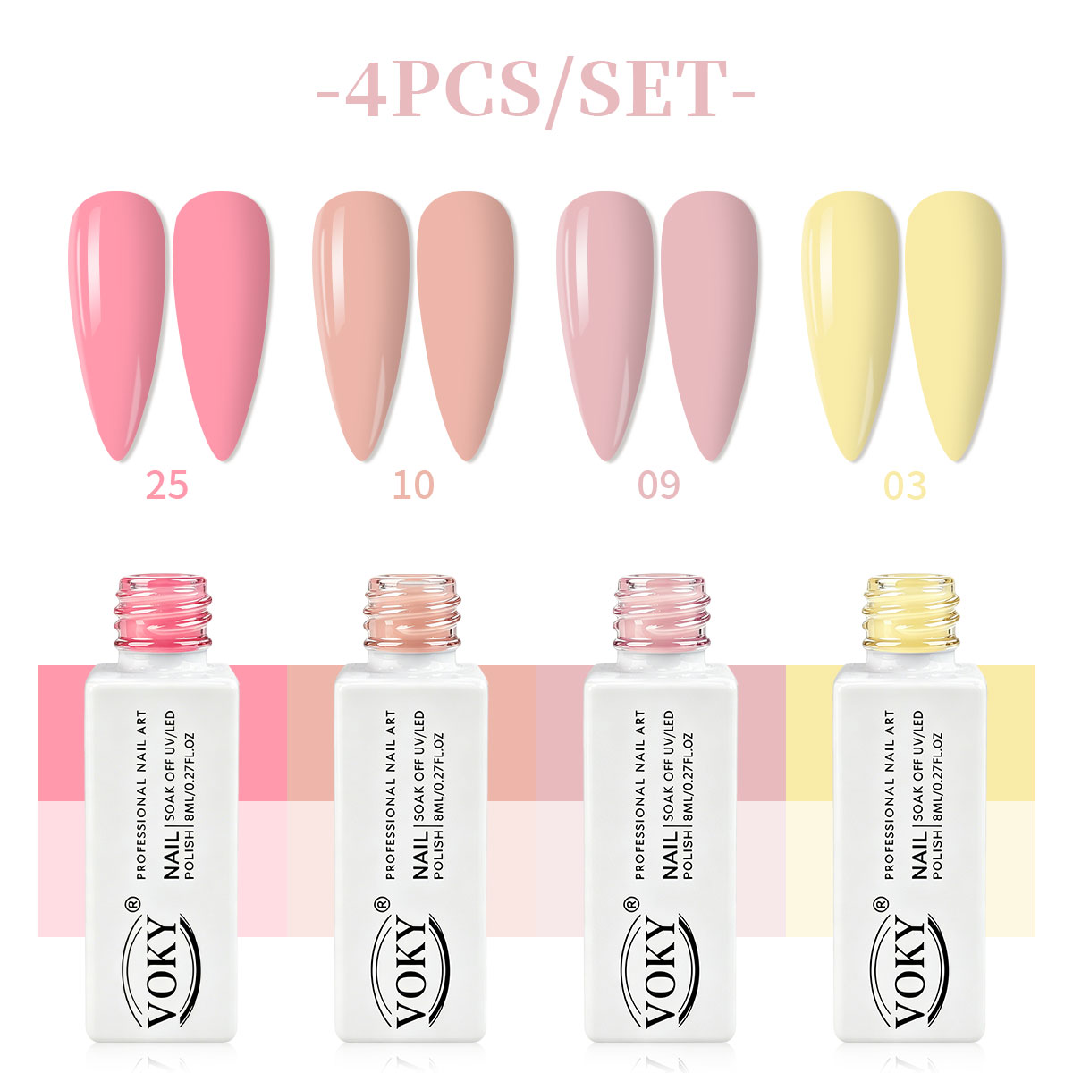 Nail Art Yellow - VOKY vierdelige nude roze crèmegelige gel