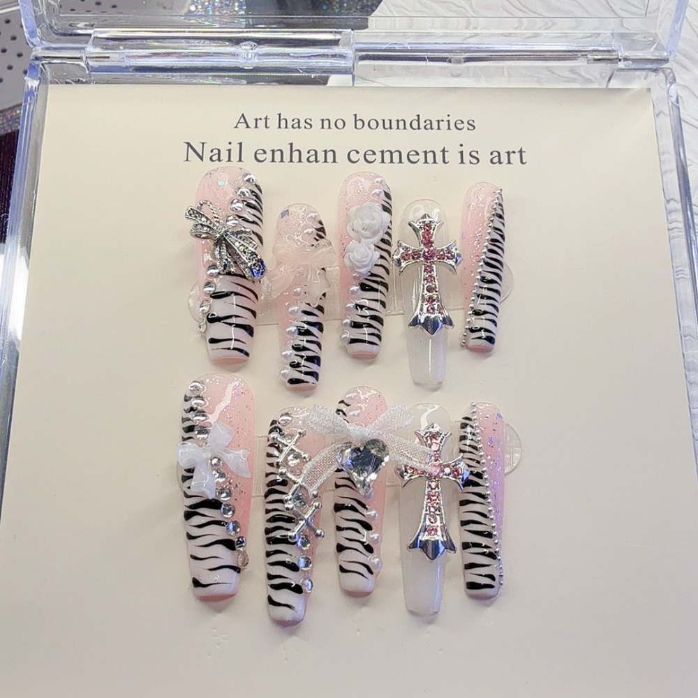 Nail Art Zebra - 10 stuks Y2K roze zebraprint gotische