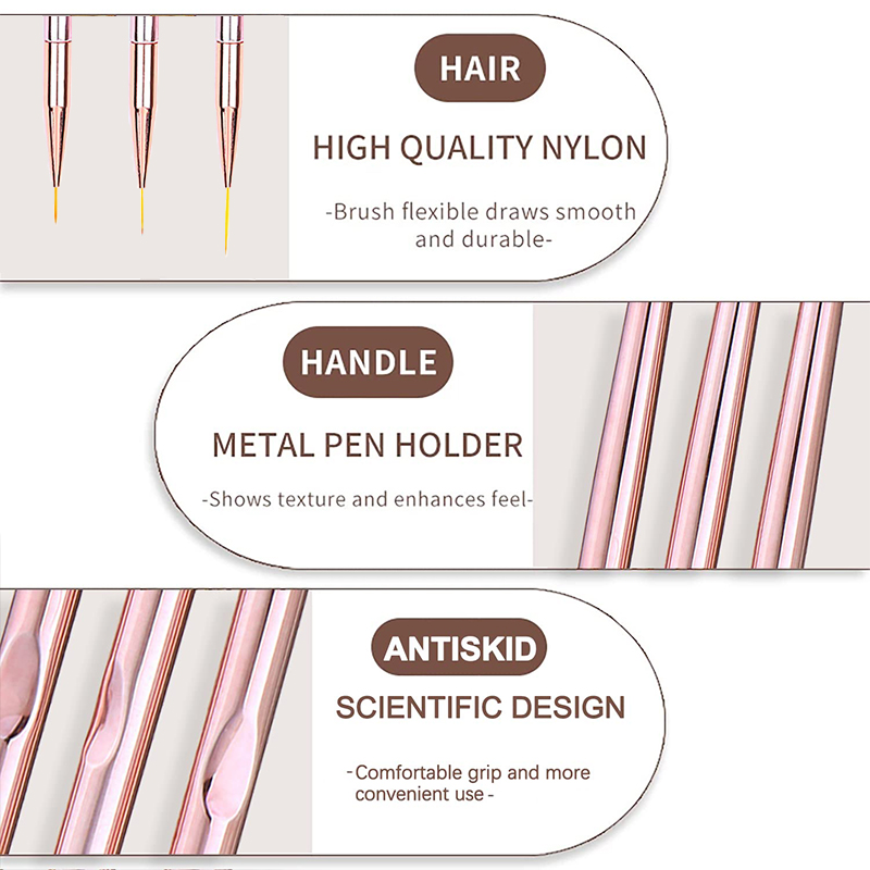 3 stks/set Nail Art Brush Nail - Nail Art Rose Gold recensie en prijs